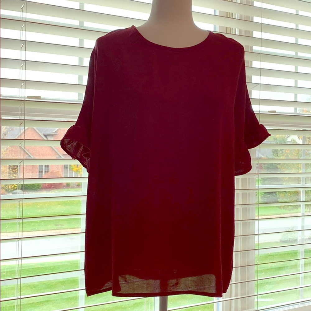 Burgundy size medium Flutter Sleeve Blouse